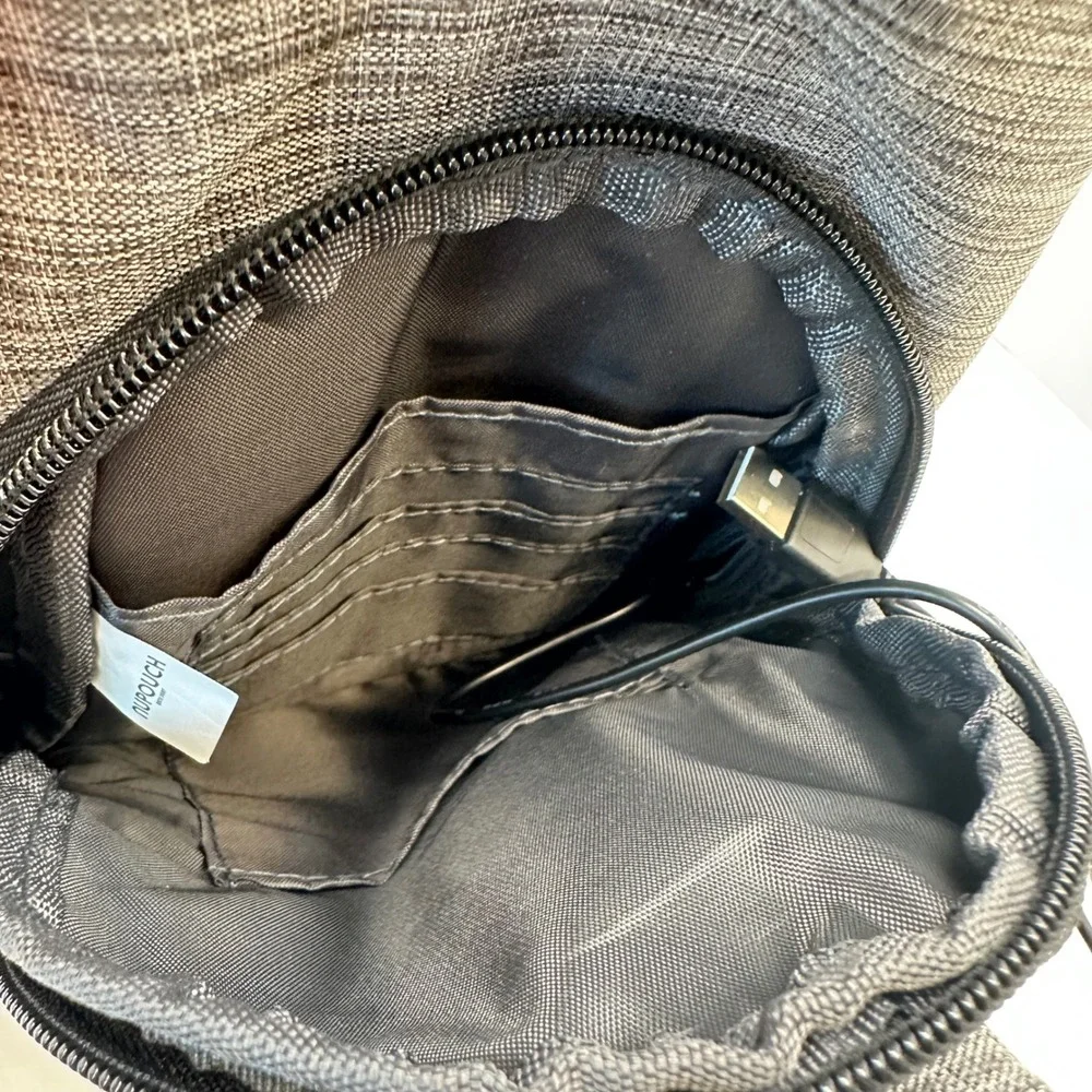 NuPouch Gray Crossbody Sling Bag with USB Charging Port Travel Tech Backpack